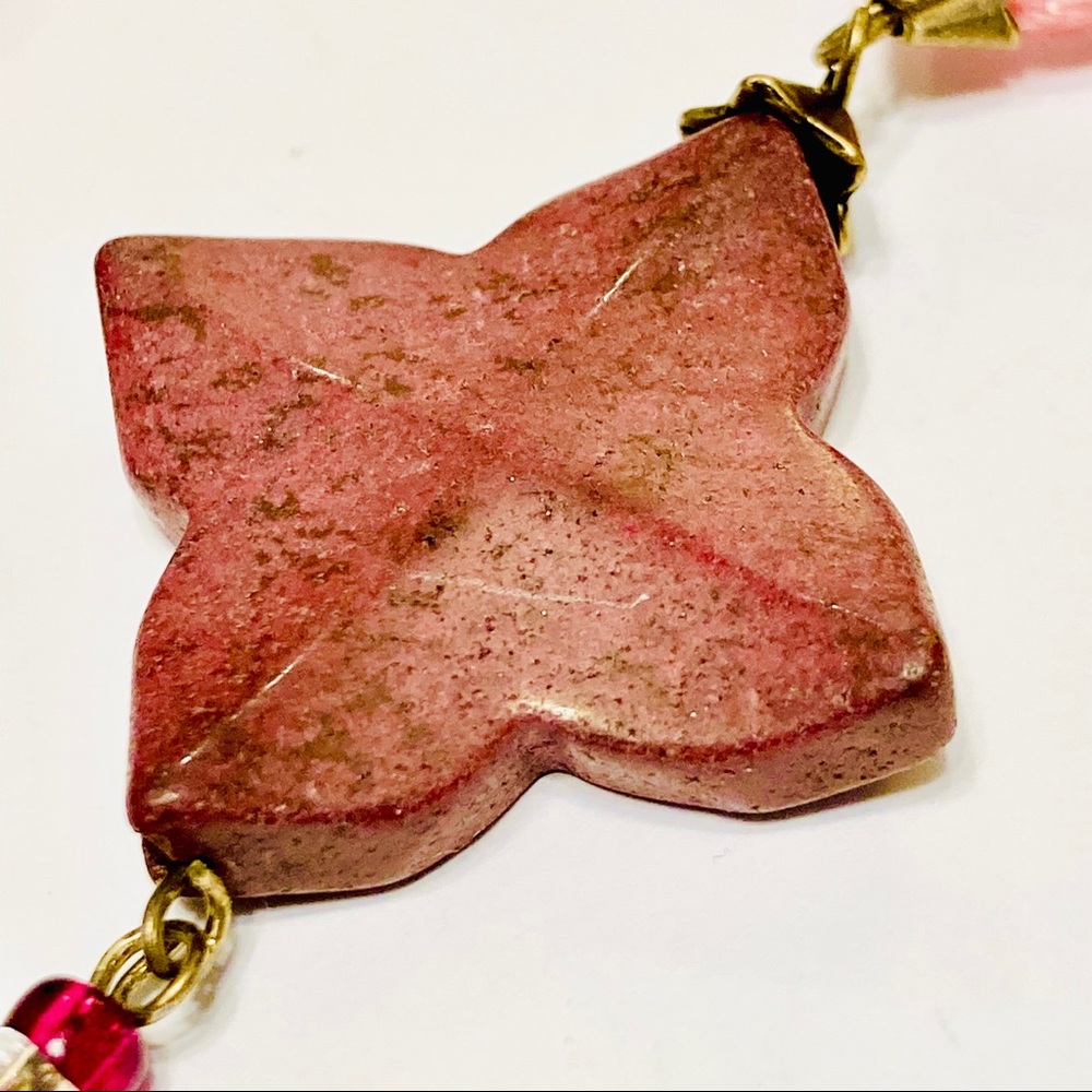 Dark Pink Mauve Rhodonite Stone Necklace & Cherry Quartz Zinfandel Earrings BOHO - Picture 5 of 15